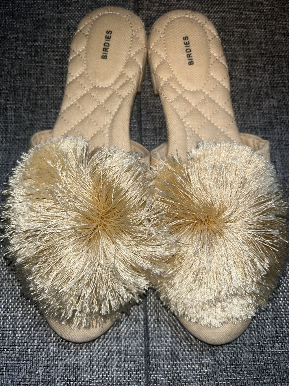 Birdies Champagne Pom Pom Slide Mules - Picture 3 of 7